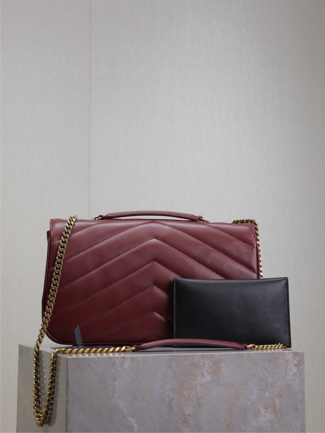 LOULOU MEDIUM 29 IN BURGUNDY RED SHEEPSKIN GOLD HARDWARE