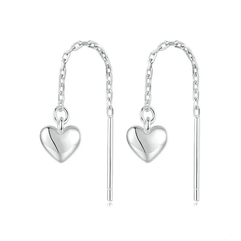 Boucles d'oreilles pendantes simples en forme de cœur avec longues pampilles