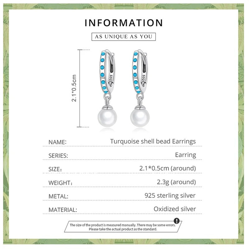 Boucles d'oreilles pendantes turquoise avec perles coquillage