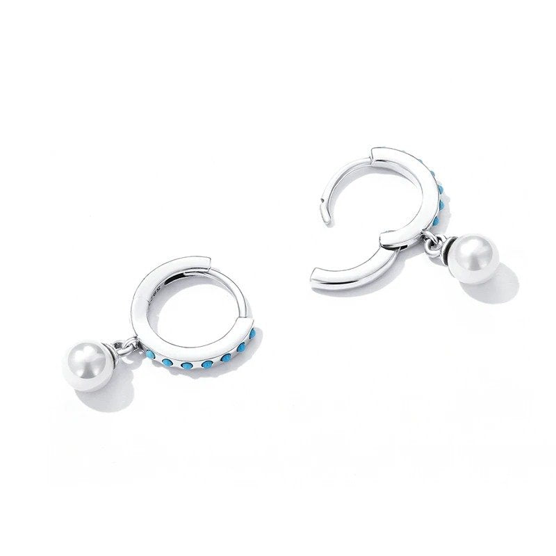 Boucles d'oreilles pendantes turquoise avec perles coquillage