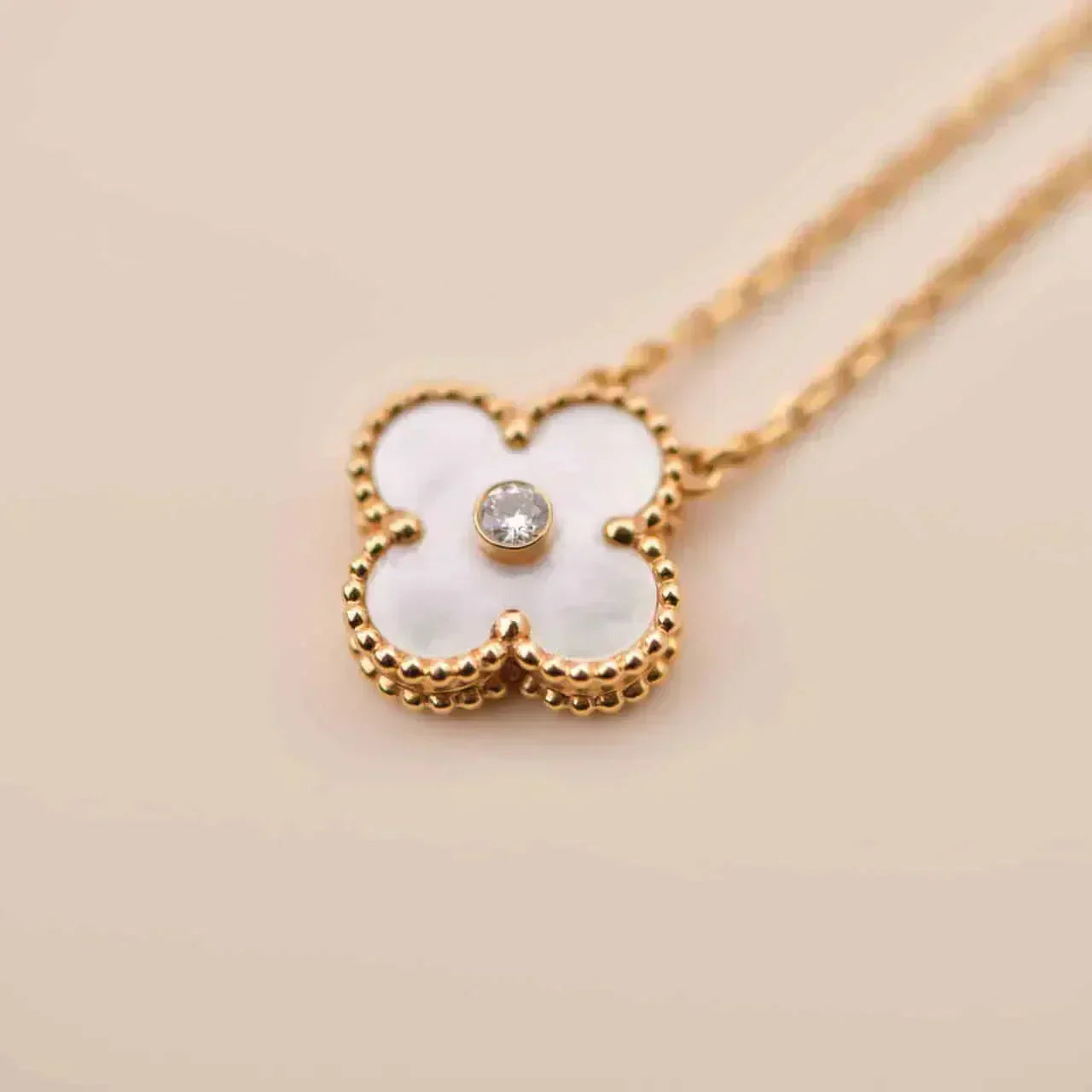 [Shinejoy] COLLIER CLOVER 15MM DIAMANT FRITILLAIRE BLANCHE
